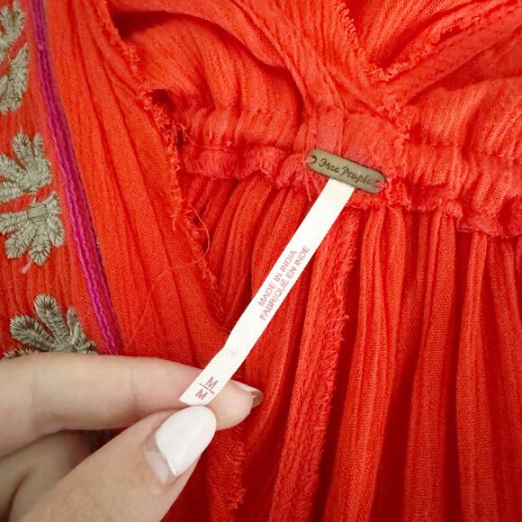 FREE PEOPLE Bali Will Wait For You Boho Embroidered Maxi Dress Red Medium M - Picture 13 of 16